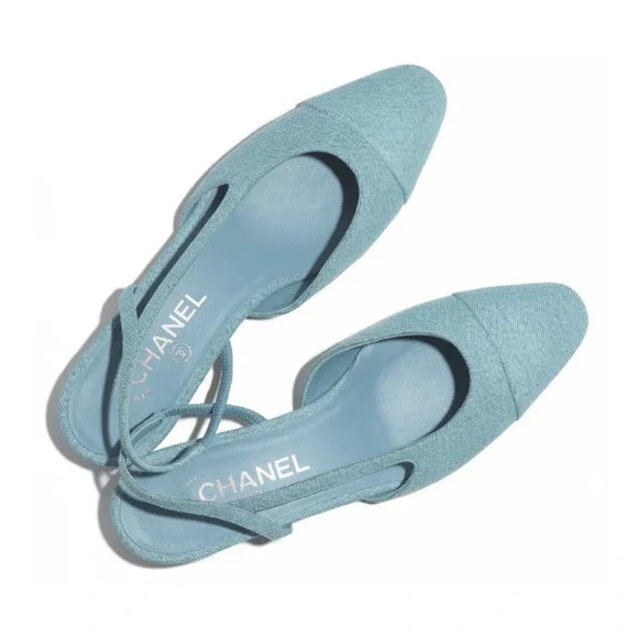Chanel 21S Denim Blue Neon Mademoiselle Coco Sling Slingback Flat Sandal 37.5 - Picture 5 of 12